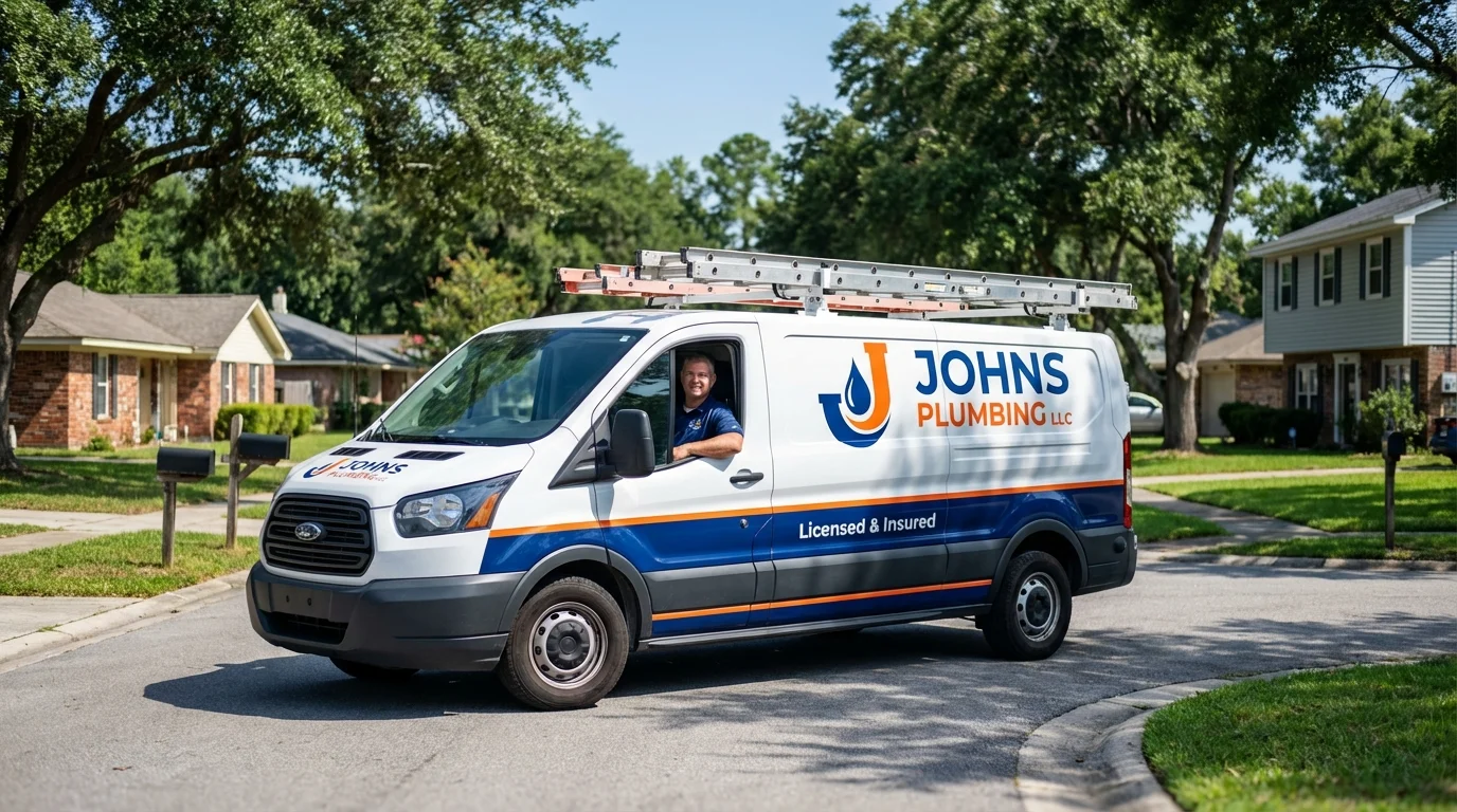 Johns Plumbing LLC service van in Yellville, AR