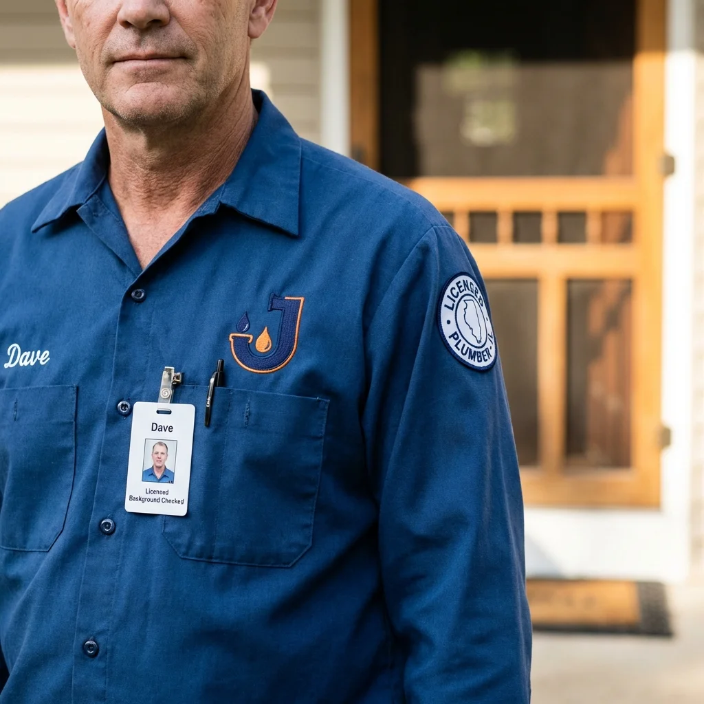 Licensed plumber showing ID badge in Yellville, AR