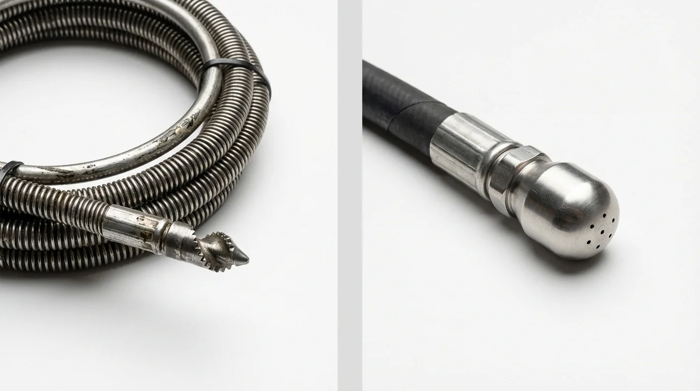 Drain snake cable and hydro jetting nozzle used for drain cleaning in Yellville, AR