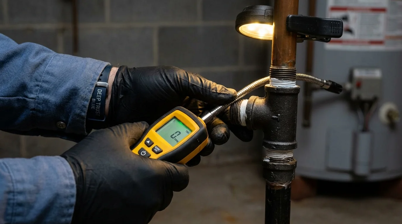 Gas leak detection with electronic sniffer by Johns Plumbing LLC in Yellville